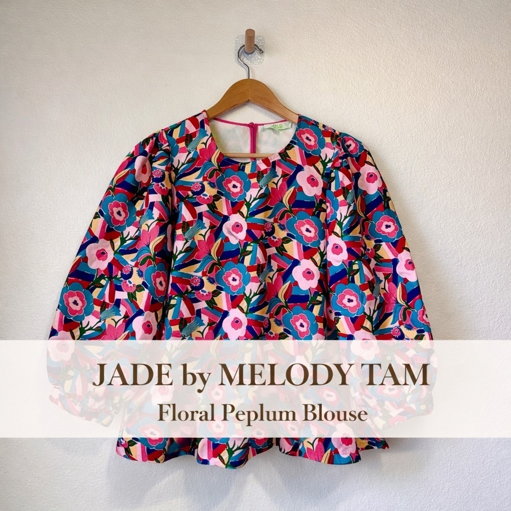 Jade by Melody Tam Floral Peplum Blouse Multicolor Size M